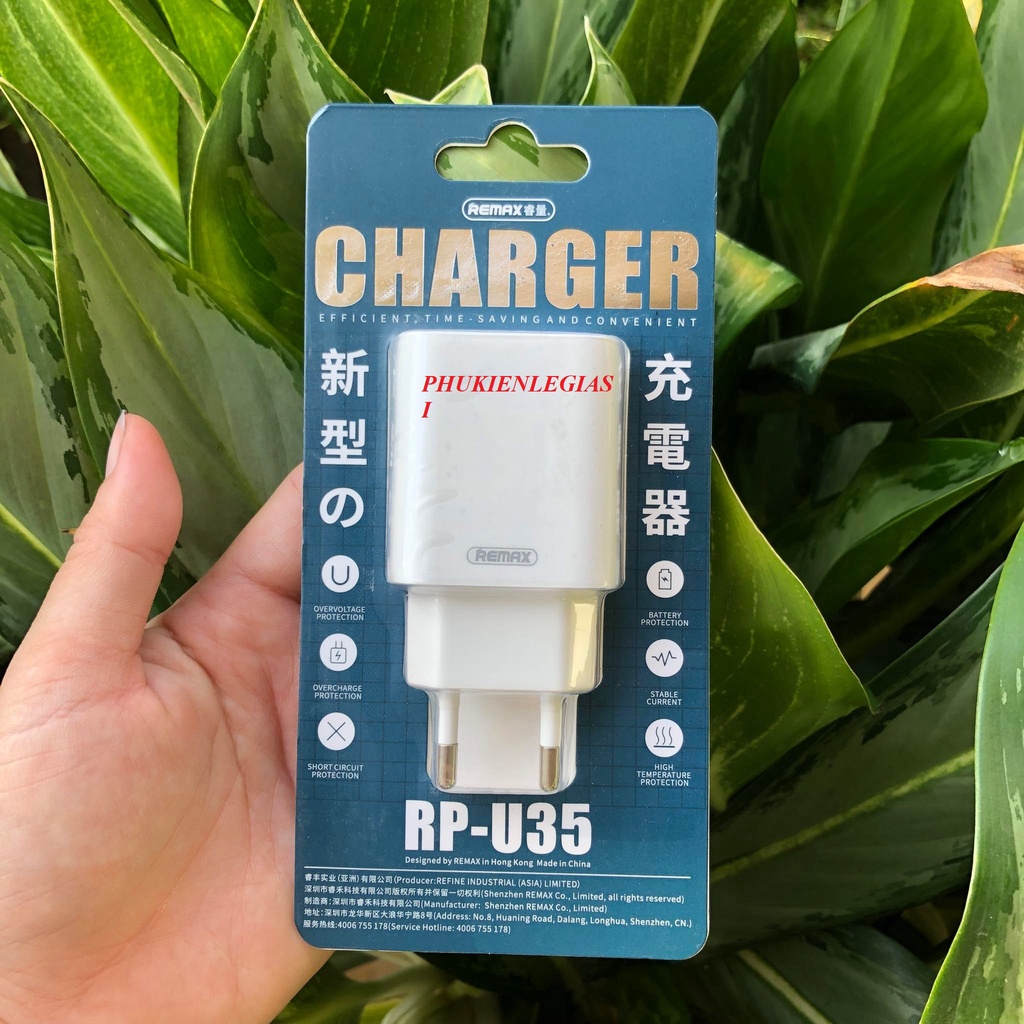 Cốc sạc 2 cổng usb Remax U35 2 USB công suất 2.1A