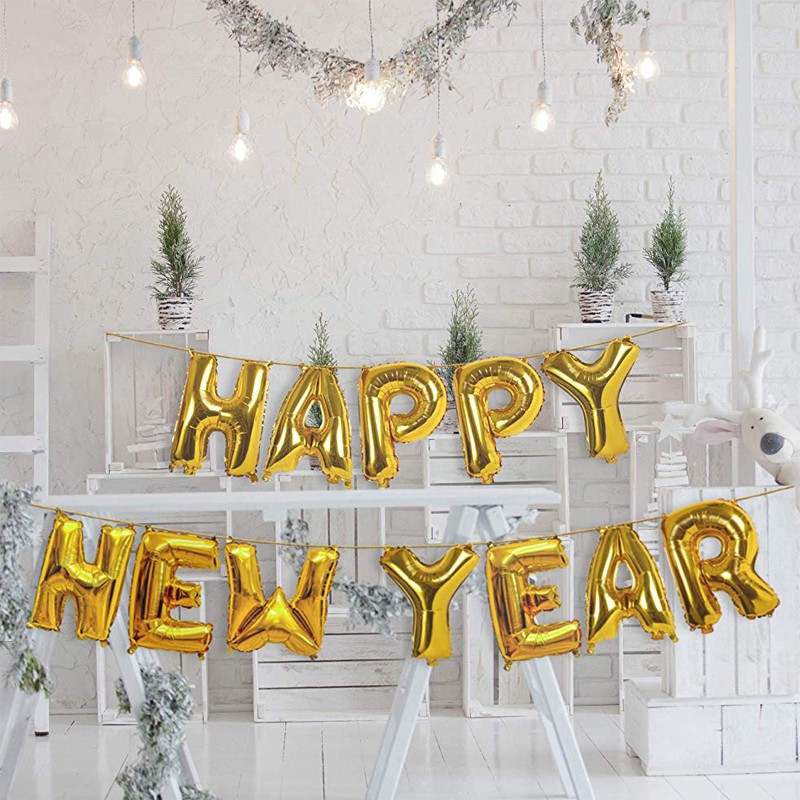 Bong bóng chữ Happy New Year trang trí tiệc 16 inch độc đáo