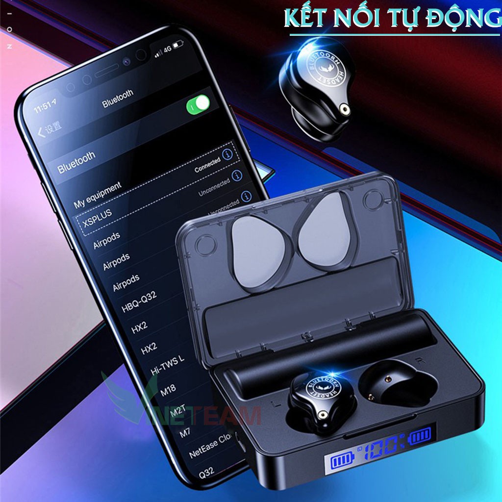 Tai nghe Bluetooth không dây Vinetteam TWS XS Plus ,Chống ồn cao cấp ,Pin trâu 3600mah Chống nước Ipx7,Âm thanh 9d -3953