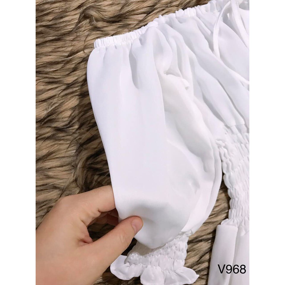 Váy hở vai chun eo màu trắng V10 - Cherish shop