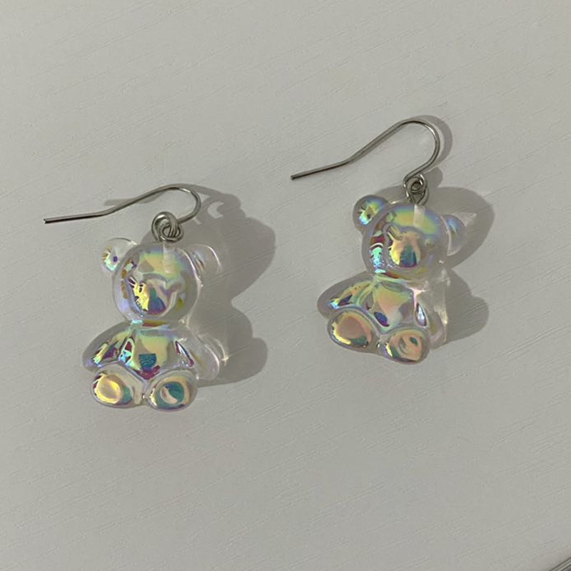Khuyên tai hình gấu trong suốt nhiều màu laser ngọt ngào cho nữ 22688