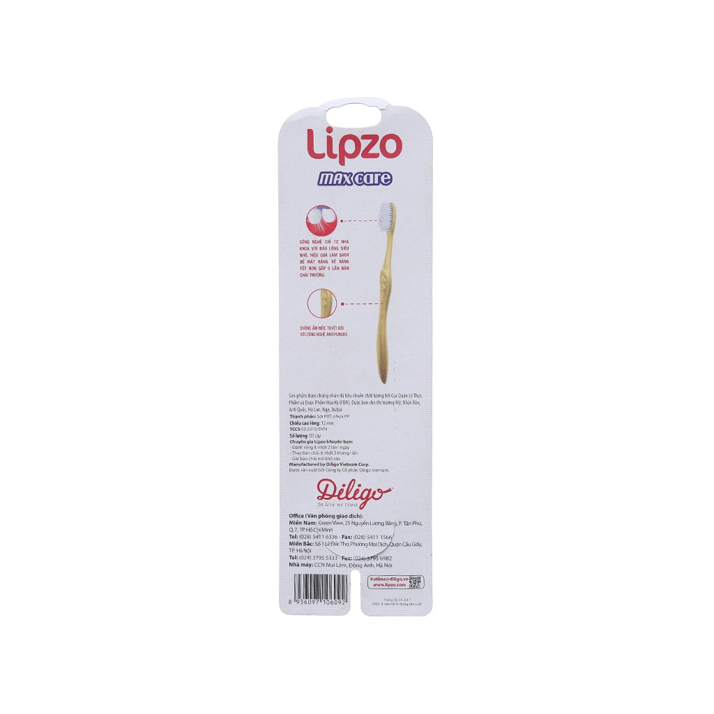 Bộ 3 bàn chải Lipzo Max Care lông chỉ tơ