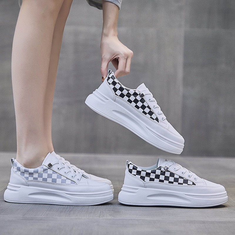 Giày sneaker thể thao cho nữ tăng chiều cao 5p họa tiết caro phong cách Hàn Quốc (2020)