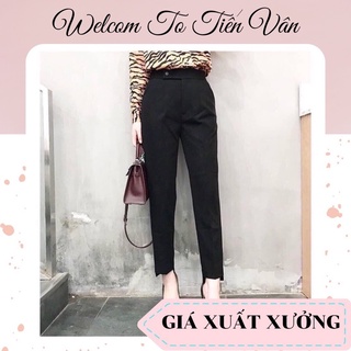💋freeship💋Quần tây đen công sở nữ dài cúc lệch mặc đi làm học cạp lưng cao - Dáng quần baggy vải công sở dày mềm