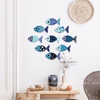 Tranh 3D trang trí phòng khách, dán tường phòng ngủ, tranh treo tường cho bé, tranh decor, Set Cá 9 có sẵn băng dính