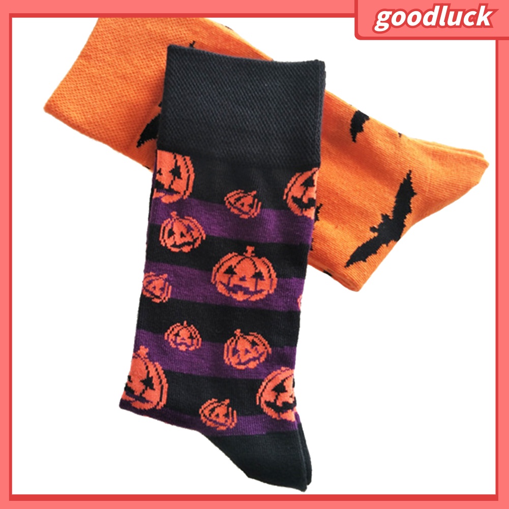 &lt; Golu &gt; Vớ Cotton Thoáng Khí In Hình Bí Ngô Dơi Bí Ngô Halloween Cho Nam