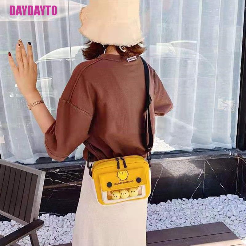 Túi đeo chéo vải canvas phong cách chú gà hoạt hình dễ thương cho nữ sinh