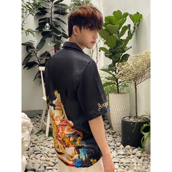 Áo sơ mi nam ngắn tay Họa tiết Form rộng, Caro đen -  CHÍNH HÃNG