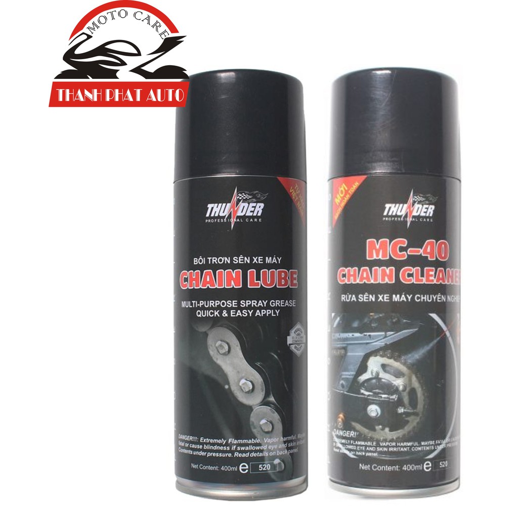 Bộ sản phẩm vệ sinh sên MC-40 400ml, Bôi trơn dưỡng sên Thunder Chain Lube 400ml