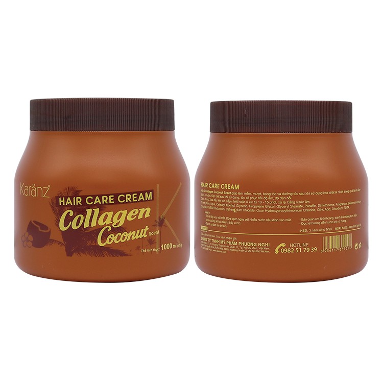 Hấp dầu (kem ủ tóc) mềm mượt, phục hồi khô xơ, hư tổn Collagen Coconut (Hương Dừa) Karanz 500ml, 1000ml