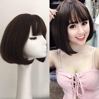 Tóc giả cả đầu nữ. Trùm nguyên đầu tóc vic ngang vai uốn cụp, kèm lưới