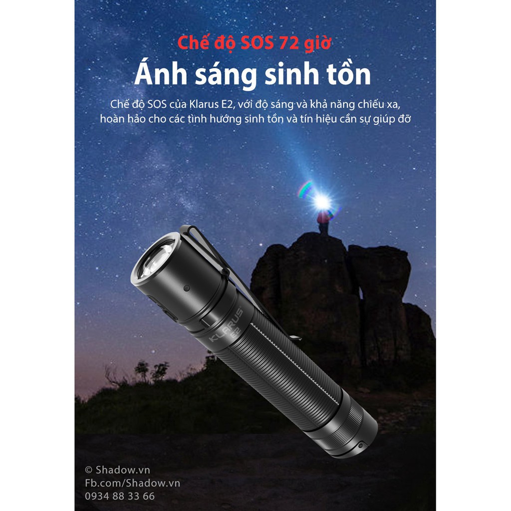 [HÀNG SIÊU CẤP] Đèn pin và đèn sạc KLARUS E2 mini LED CREE XHP35 HI độ sáng 1600 ln xa 190m sạc