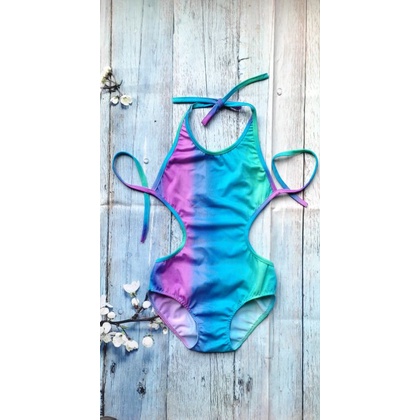 Đồ bơi bé gái 2 mảnh, 1 mảnh body ôm chất màu xanh nàng tiên cá