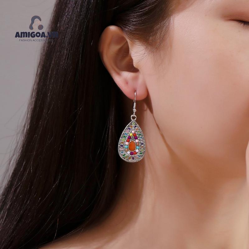 Bông Tai Hình Giọt Nước Nhiều Màu Sắc Phong Cách Cổ Điển