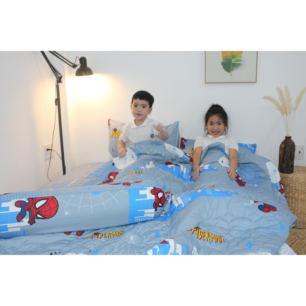 Bộ drap gối - KHA LY - 100% cotton thiên nhiên - Spider Man Xám - VN247