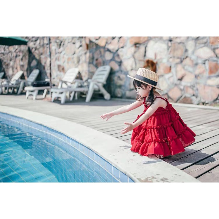 Váy đỏ tầng 2 dây bé gái