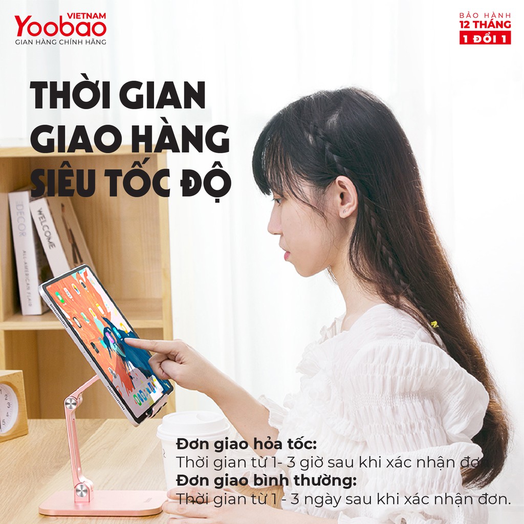 Giá đỡ điện thoại để bàn YOOBAO B2L Hợp kim nhôm Điều chỉnh độ cao - Hàng chính hãng - Bảo hành 12 tháng