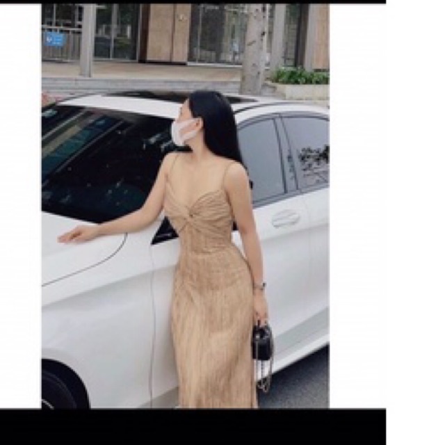 Đầm hai dây xoắn ngực chất vải xốp xịn xò LY alohashop91