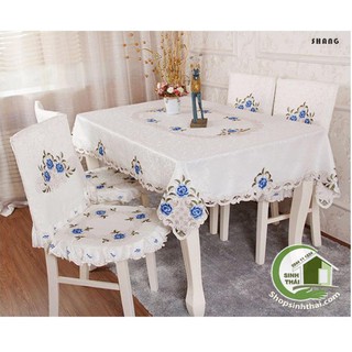 Tấm khăn trải bàn bằng vải thêu hoa cao cấp sang trọng - vải cotton trắng - giao hoa văn ngẫu nhiên