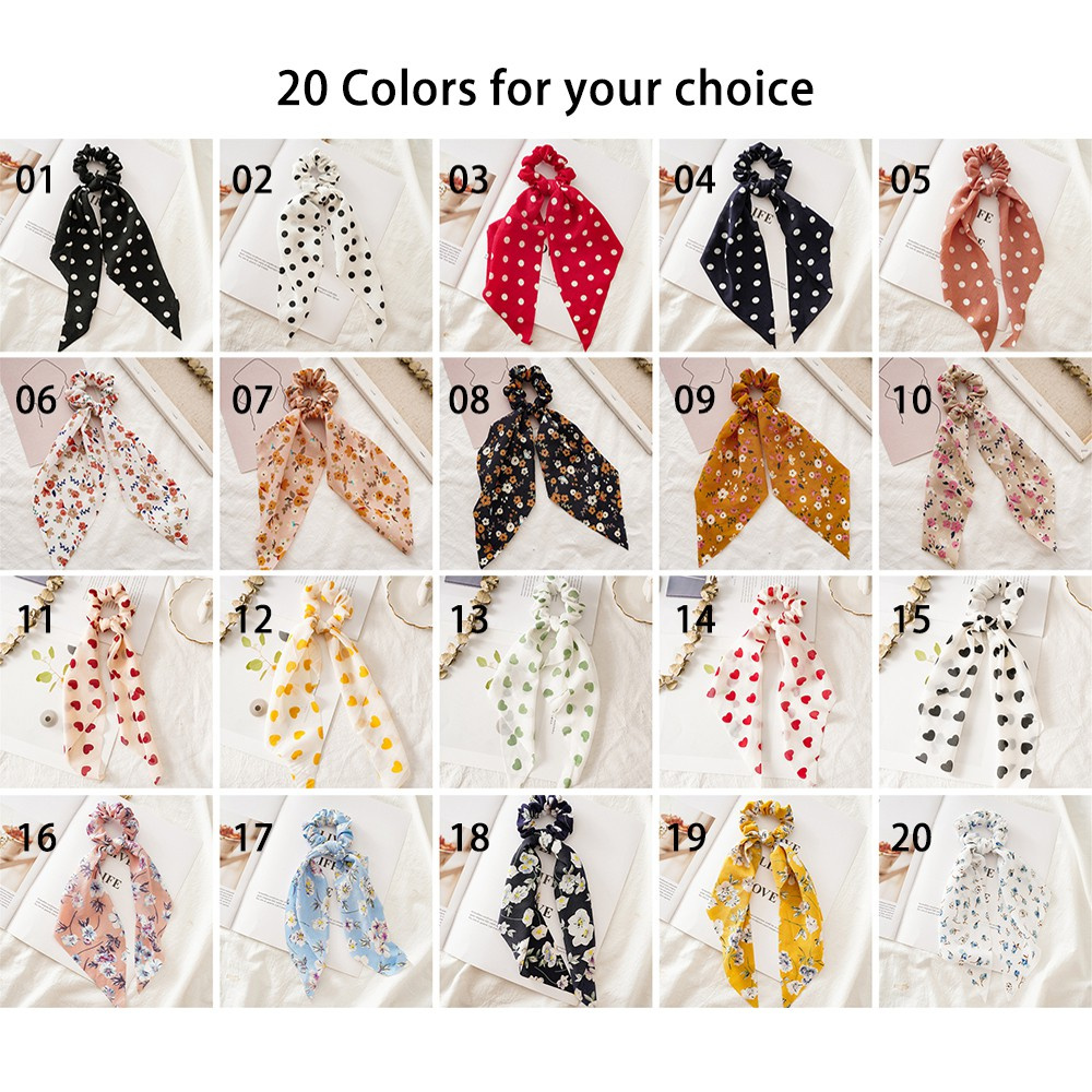 Dây Buộc Tóc Co Giãn Thắt Nơ Họa Tiết Hoa Chấm Bi Phong Cách Boho Cho Nữ