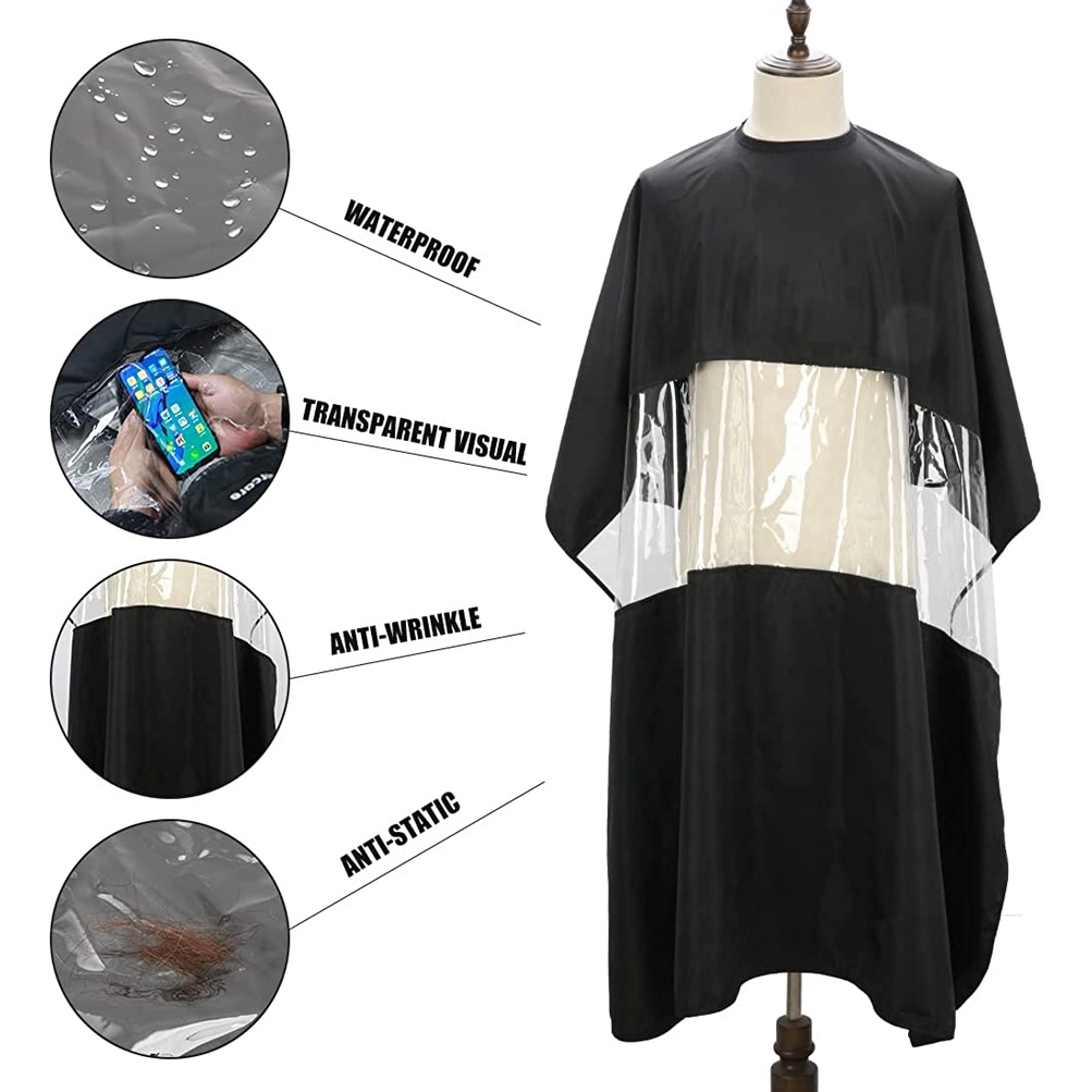 Áo Choàng Cắt Tóc Màu Đen Chống Thấm Nước 50X60 Inch Chuyên Dụng Cho Salon