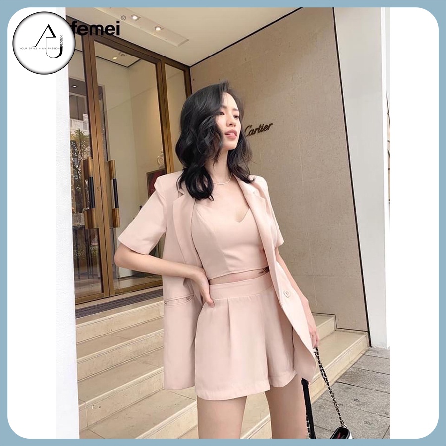 Set Vest Áo Hai Dây Và Quần Short AU.DESIGN Nữ Tính Phong Cách Thời Trang Năng Động Freesize