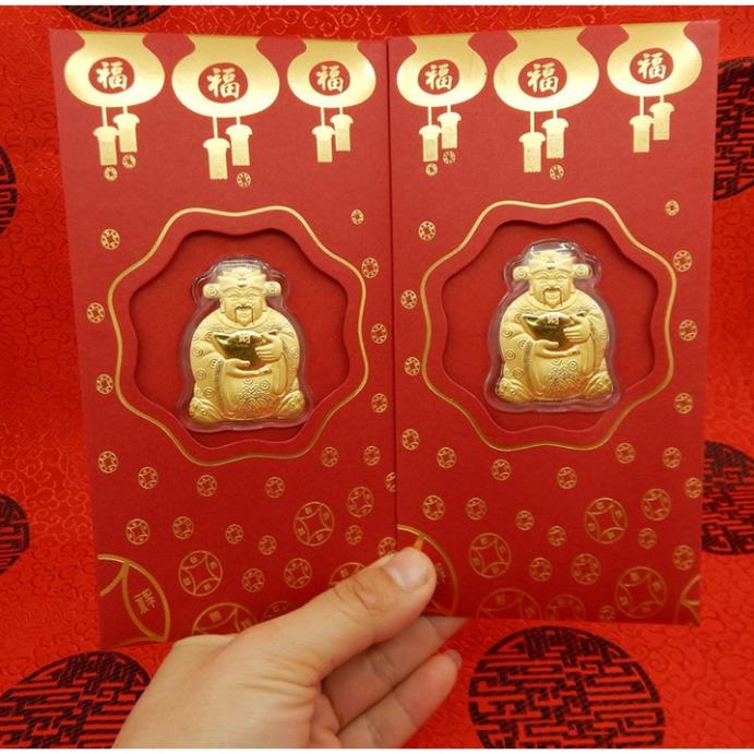 Bao lì xì vàng miếng thần tài 24k may mắn