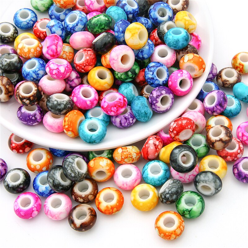 Set 30 hạt acrylic hình tròn lỗ lớn dùng làm trang sức vòng tay thủ công 15x9mm