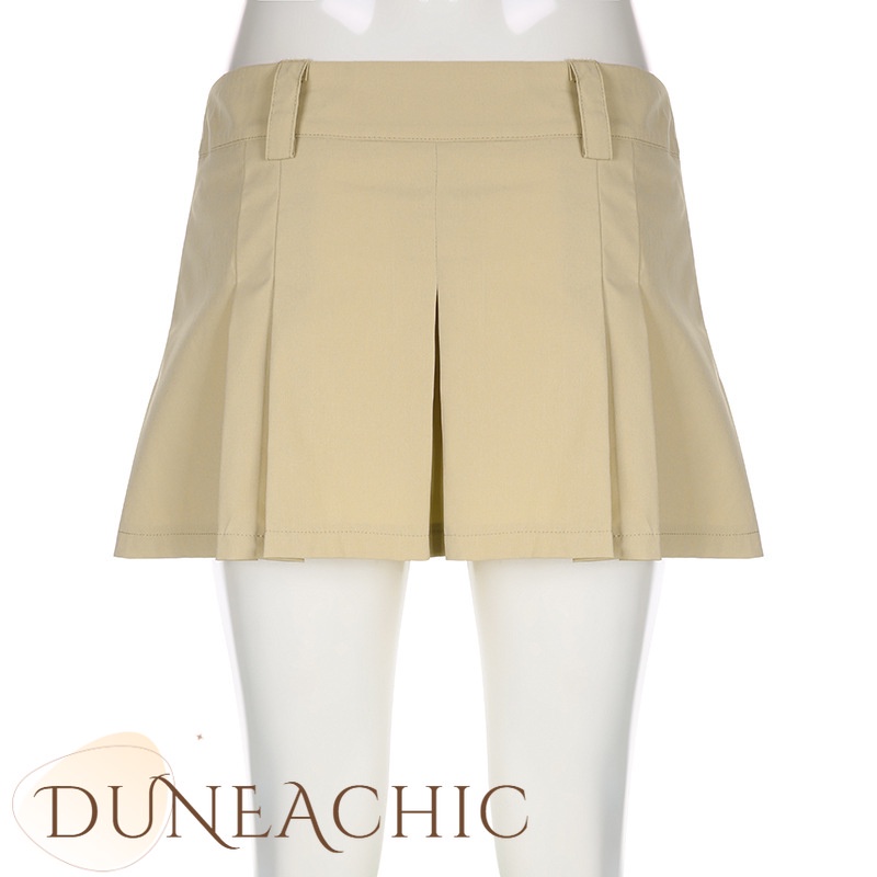 DUNEA Chân váy xếp li màu trơn lưng thấp thời trang cho nữ