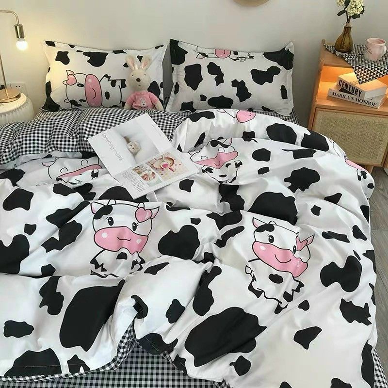 Bộ chăn ga gối Poly Cotton HQ Bò sữa đen trắng (Tặng vỏ gối ôm) - Miễn phí bo chun