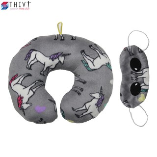Combo gối chữ U và bịt mắt thêu hình