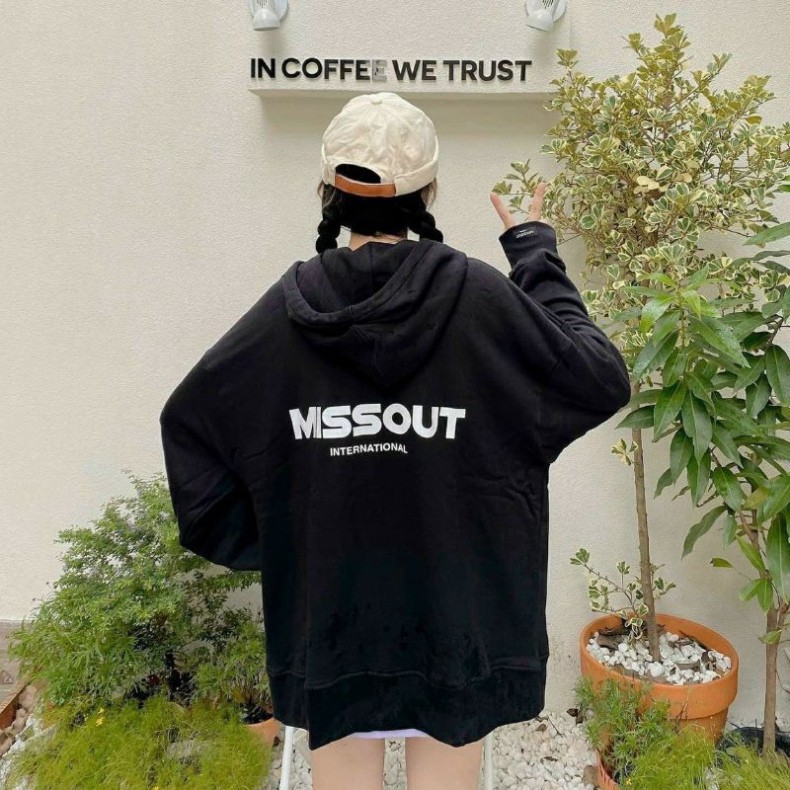 Áo hoodie Missout nam nữ Ulzzang unisex form rộng có dây kéo zip