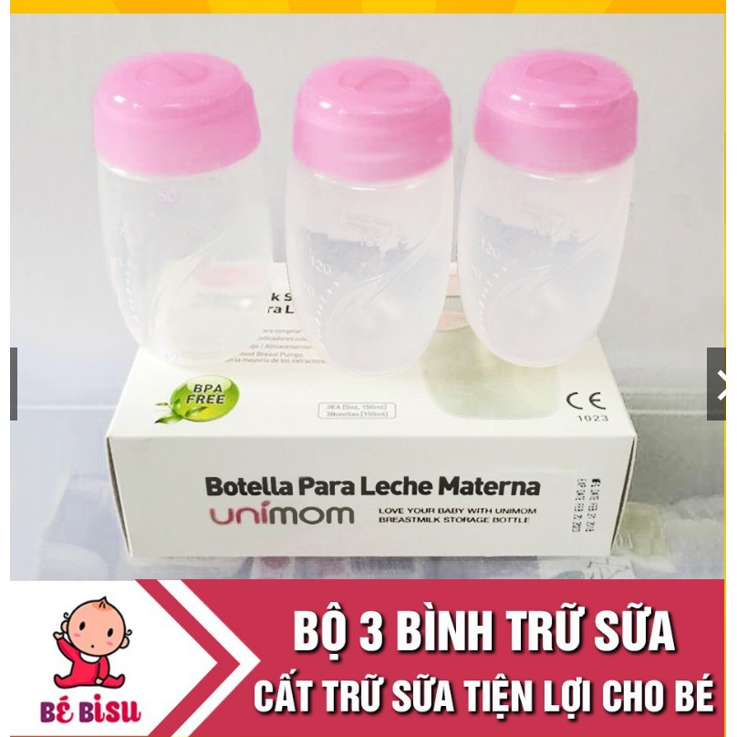 Bình trữ sữa Unimom (Bộ 3 bình) Mẫu Mới - 150ml ( hàng có sẵn)