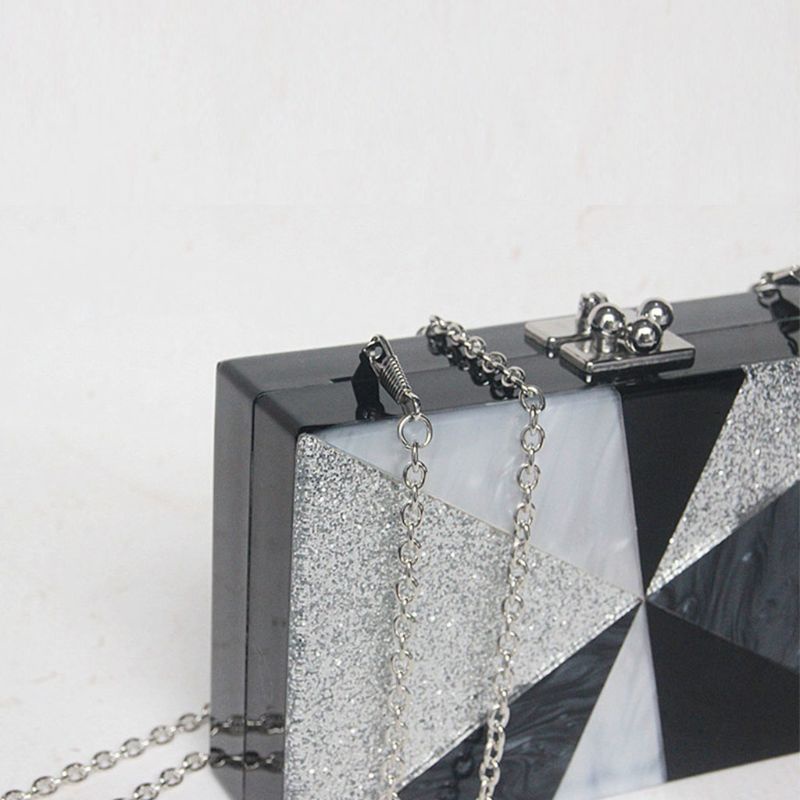 Youyo Ví Cầm Tay Acrylic Ghép Mảnh Ghép Vải Họa Tiết Hình Học Cho Nữ Dự Tiệc Tối