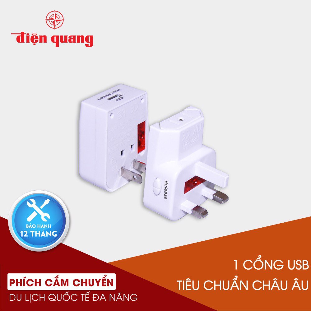 Ổ cắm du lịch Điện Quang ĐQ ESK TV05W 1U (Màu trắng, 1 cổng USB)