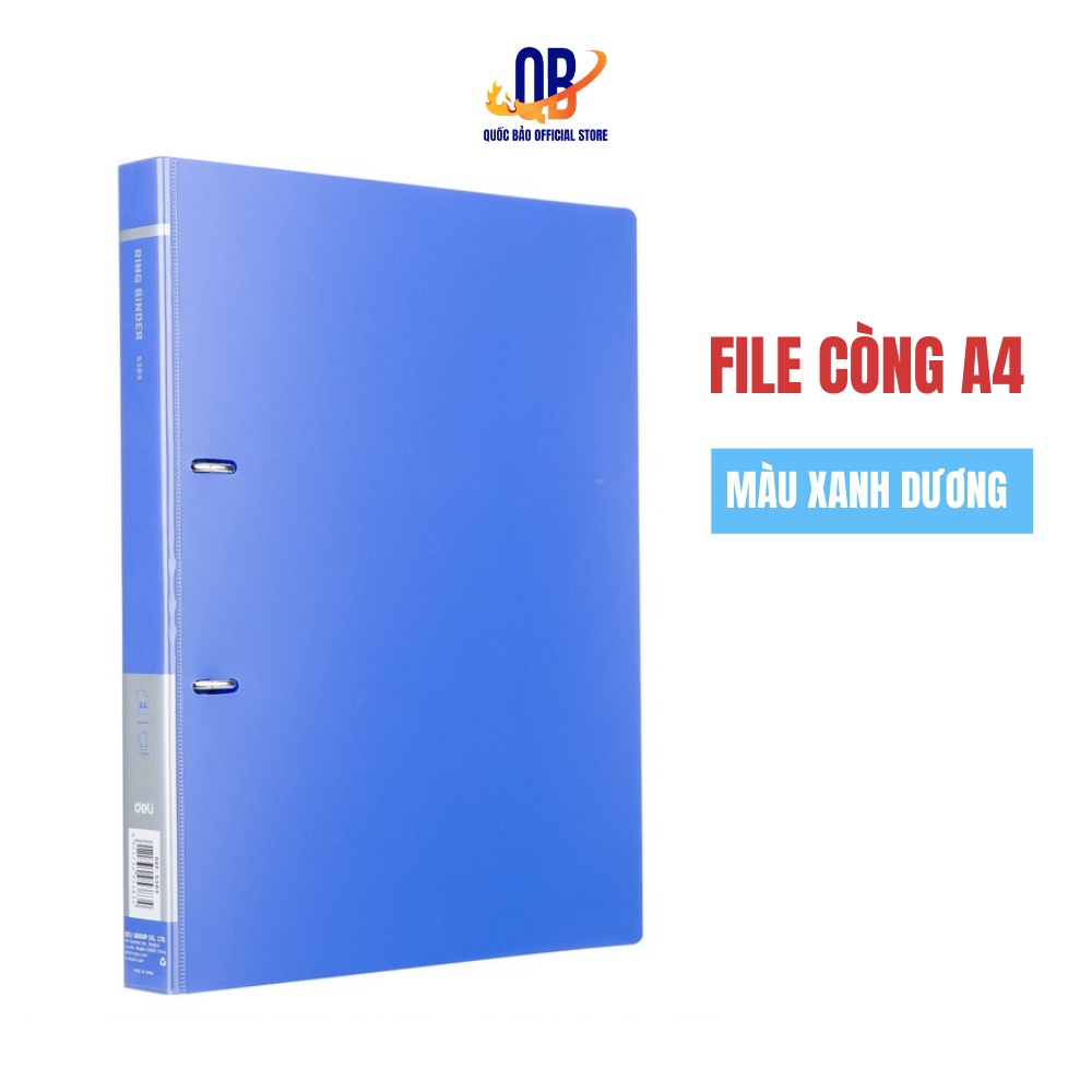 Bìa Còng Nhẫn A4 - File còng nhẫn 2 Càng Deli 3.0cm, Xanh Dương - 1 chiếc 5383