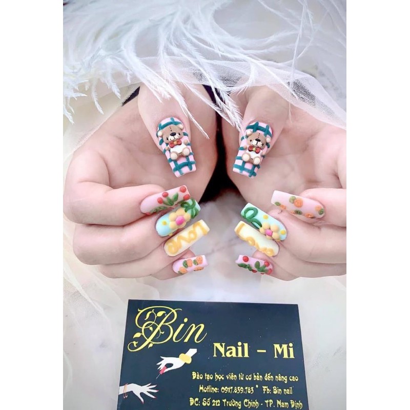 Gấu Nơ Bột trang trí móng Nail. Set 2 con 44k