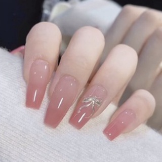 {Móng giả} Nail box thiết kế màu hồng ombre phối nơ vẽ đơn giản