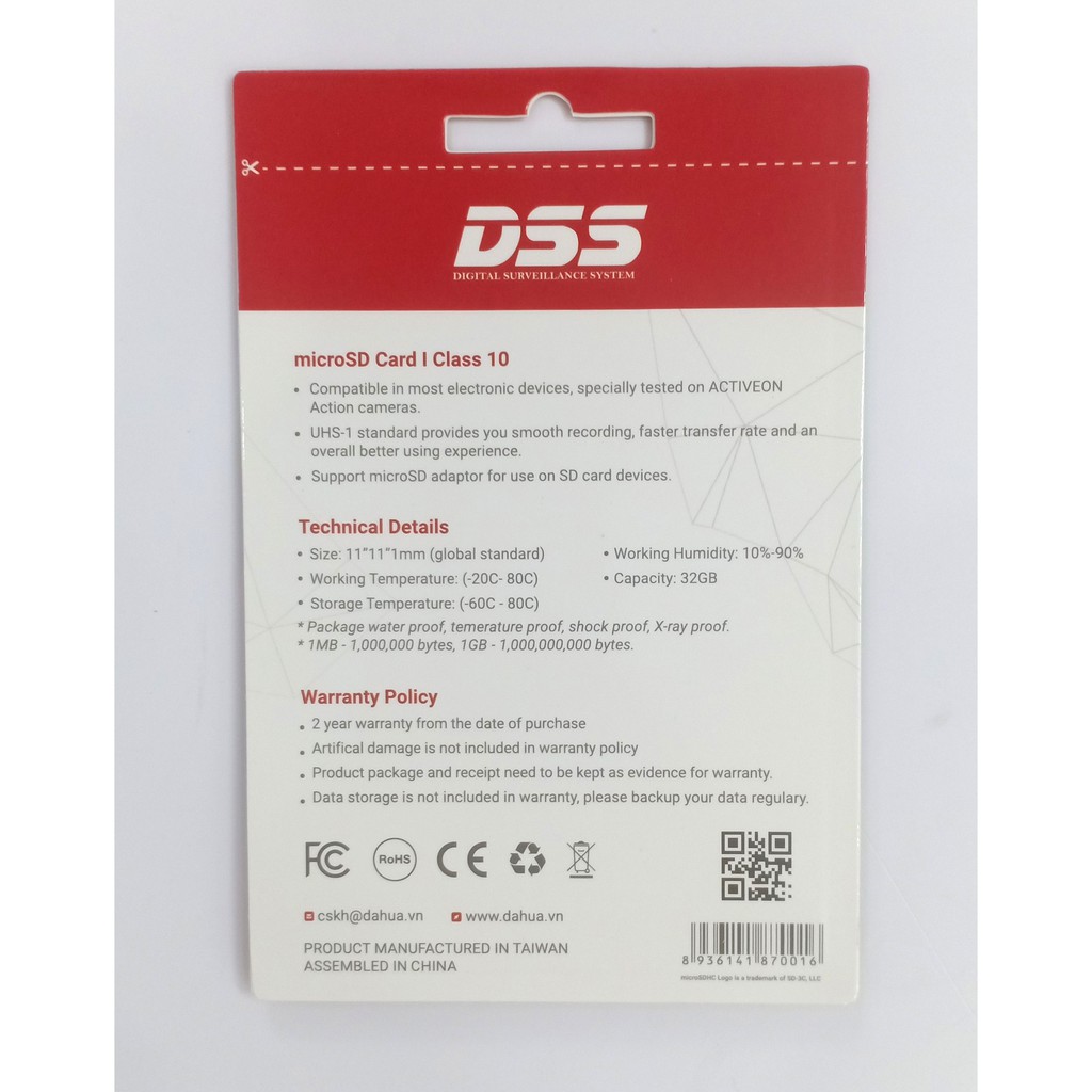 Thẻ Nhớ 32Gb DSS Chuyên Dụng Cho Camera - Bảo Hành Chính Hãng Lỗi 1 Đổi 1 Trong 12 Tháng | BigBuy360 - bigbuy360.vn
