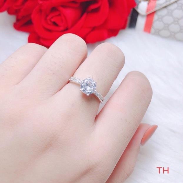 Nhẫn nữ bạc ta đá chủ 6ly sáng đẹp-Nhẫn nữ bạc kim hưng