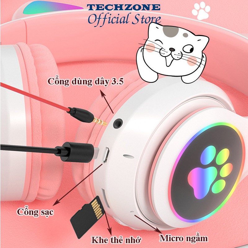 Tai Nghe Tai Mèo Bluetooth STN28 v2, Tai Nghe Có Led Tai Mèo Đổi Màu, Âm Thanh Trung Thực, Siêu Đáng Yêu, Bảo Hành 1 Nă