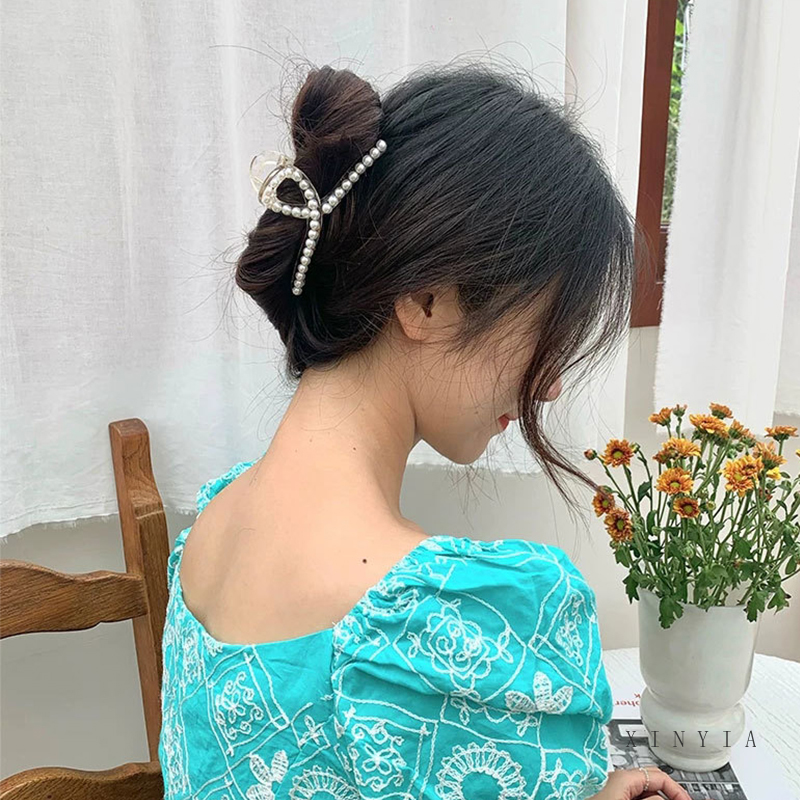 Kẹp tóc kim loại đính ngọc trai nhân tạo phong cách sang trọng cho nữ