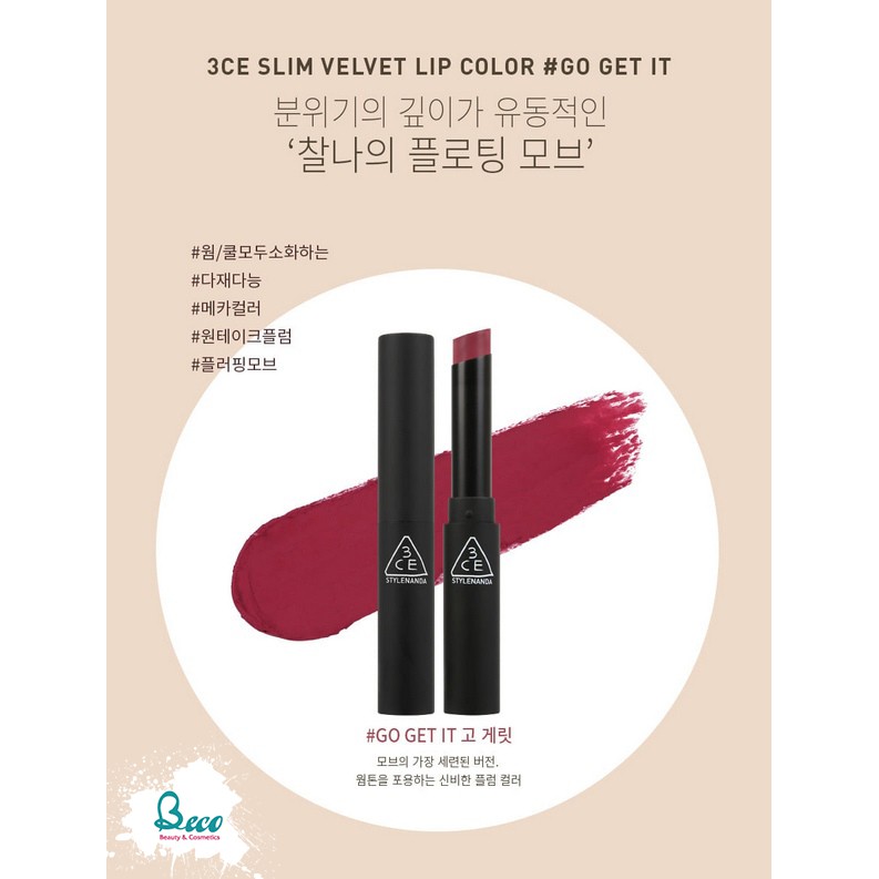 Son 3CE Slim Velvet Lip Color Thỏi Lì Mềm Mịn 3.2