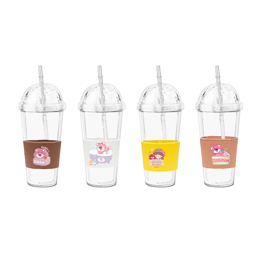 cốc 2 lớp da pu gấu dâu tây lotso thỏ stella cáo lina kitty C2DI32 công chúa hoạt hình kem giữ nhiệt ly 2 lớp dễ thương