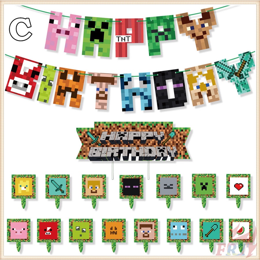 ♦ Trang Trí Tiệc - Banner / Topper Bánh ♦ Banner Trang Trí Bánh Sinh Nhật Hình Trò Chơi Minecraft