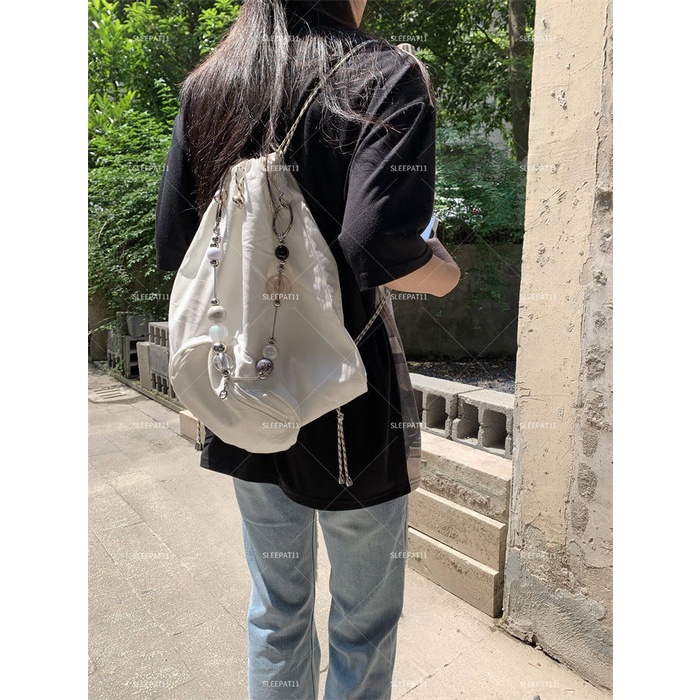 Ba Lô Dây Rút Một Dây Xỏ Hạt Thủ Công Tùy Chỉnh Cao Cấp Thời Trang Đa Năng Phong Cách Niche