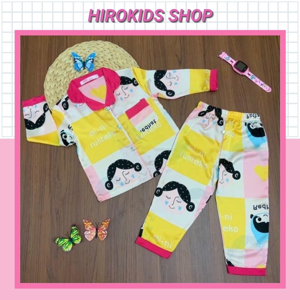 Bộ Pijama dài tay Lụa Satin cao cấp nhiều hình đẹp cho bé gái (12-33kg) - HIROKIDS