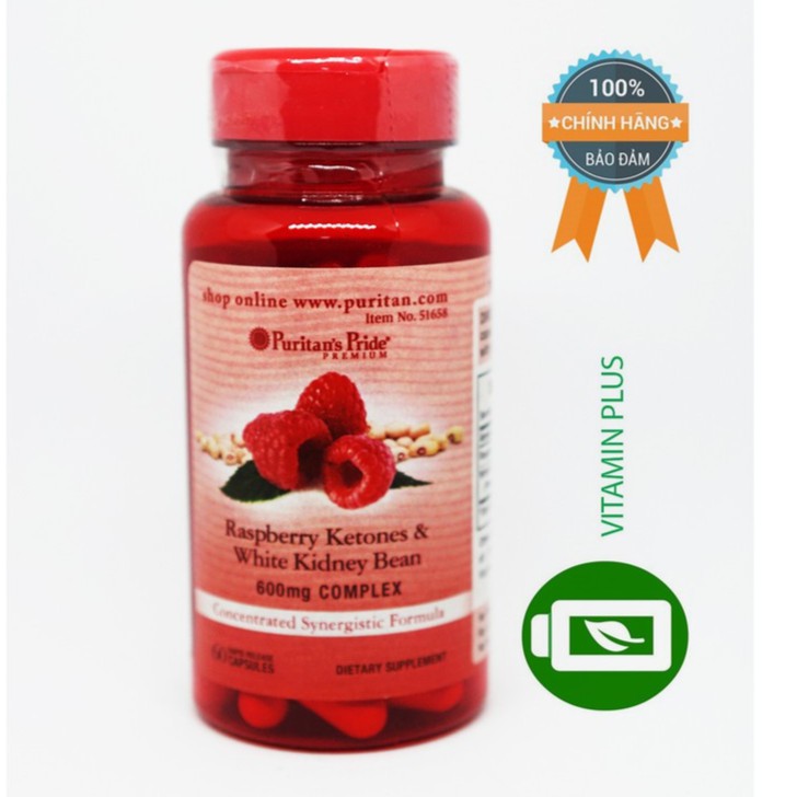 Viên uống hỗ trợ giảm cân Puritan's Pride Raspberry Ketones & White Kidney Bean 600mg Complex 60 viên | BigBuy360 - bigbuy360.vn
