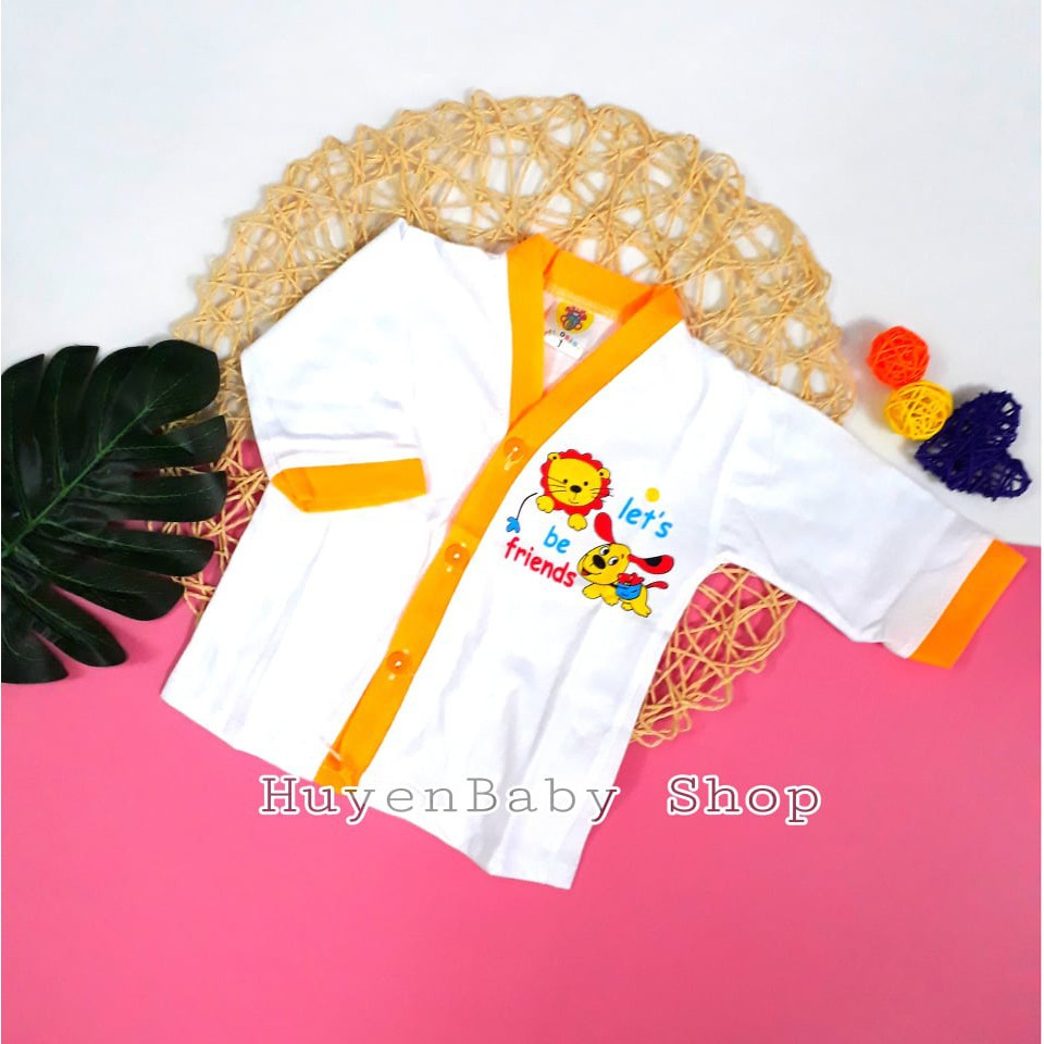 (Free ship) Bộ 10 Áo sơ sinh tay dài màu trắng Hello Baby cho bé từ 3-11,3kg loại đẹp