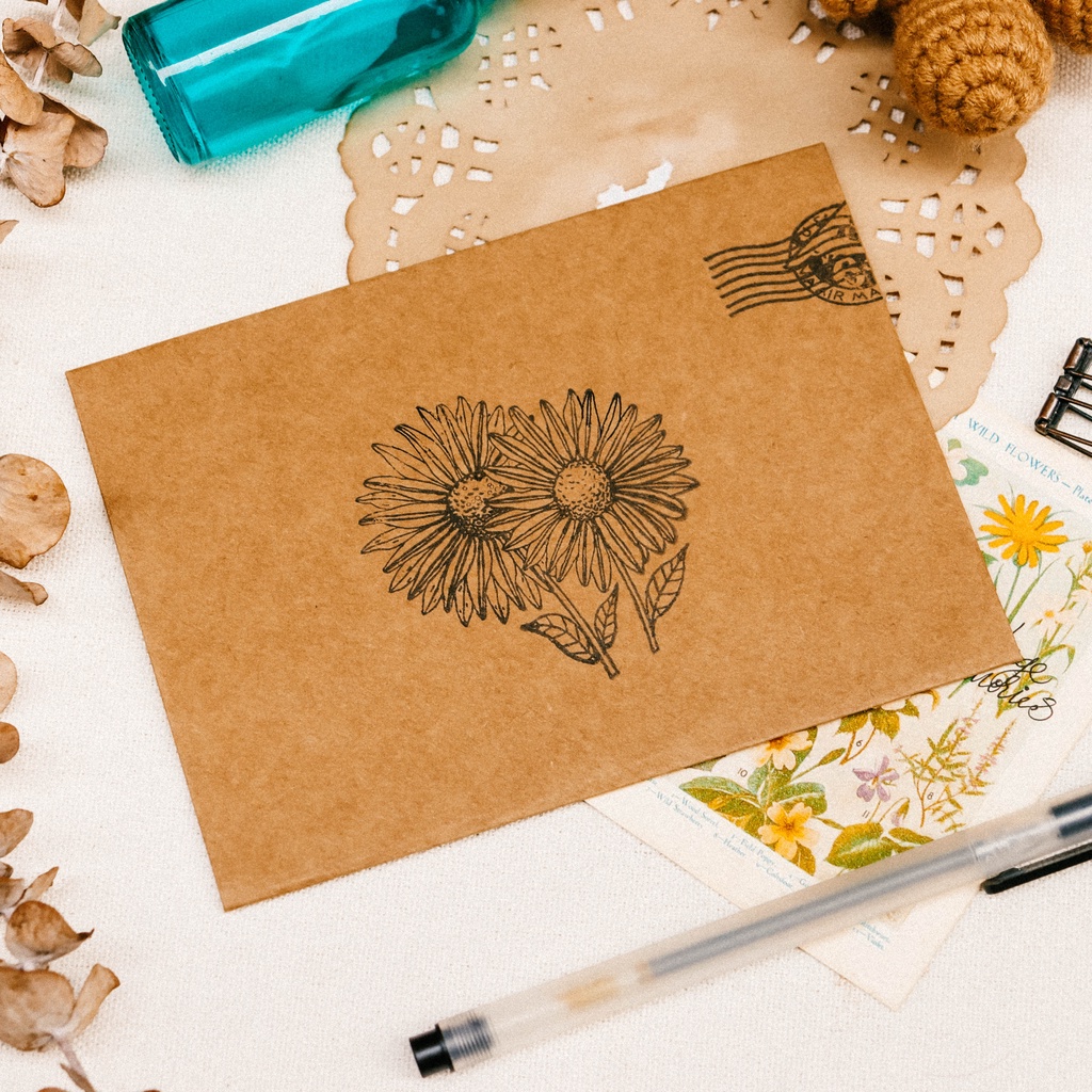 Thiệp Kraf Nâu In Dấu Mộc Vintage Độc Đáo - NOMAD GARDEN